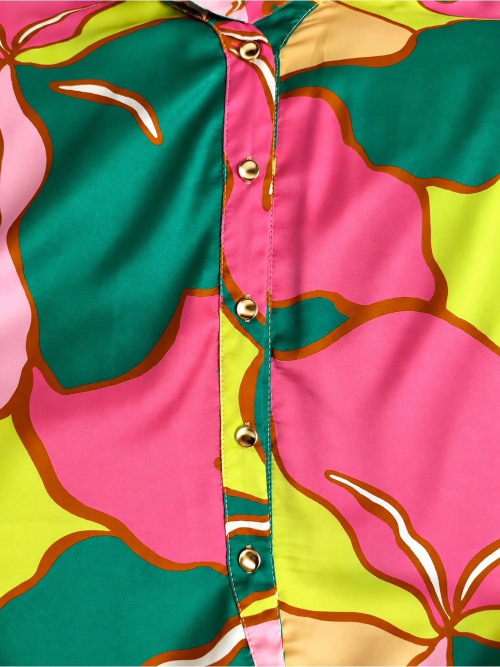 Zara Satin Button Down Blouse Pink Green Gold Buttons Size L - Picture 4 of 4